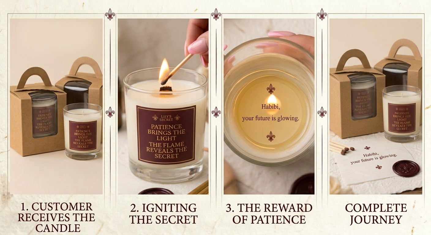 The journey: receiving the candle, igniting the secret, the reward of patience, and the complete gift